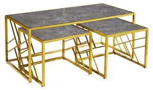 Ovid Gloss Grey Marble Effect Nesting Coffee Tables With Gold Frame