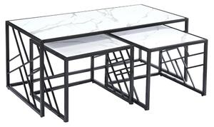 Ovid Gloss White Marble Effect Nesting Coffee Tables With Black Frame