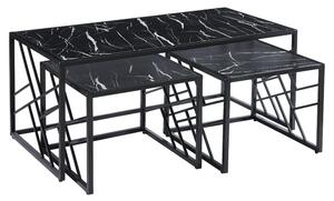 Ovid Gloss Black Marble Effect Nesting Coffee Tables With Black Frame