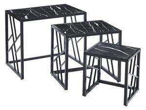 Ovid Gloss Black Marble Effect Nest Of 3 Tables With Black Frame