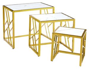 Ovid Gloss White Marble Effect Nest Of 3 Tables With Gold Frame