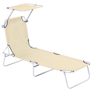 Outsunny Reclining Chair Sun Lounger Folding Lounger Seat with Sun Shade Awning Beach Garden Outdoor Patio Recliner Adjustable (Beige)