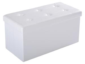 HOMCOM Ottoman Bench Seat, Folding Faux Leather Storage Cube, Rectangular Footrest Stool Box, Cream White