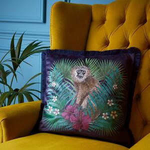 Monkey Square Feather Filled Cushion Blue