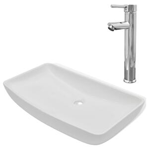 Bathroom Basin with Mixer Tap Ceramic Rectangular White