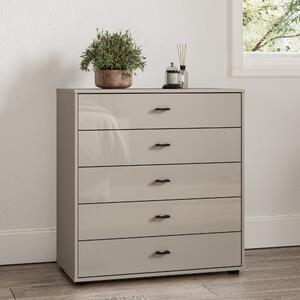 Wiemann Kahla Glass Fronted Large 5 Drawer Chest Pebble