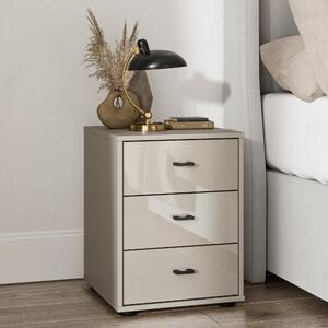 Kahla Glass Fronted 3 Drawer Bedside Table Pebble
