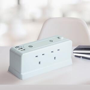 Status 4 Way Block Extension Socket with 2 USB Ports White