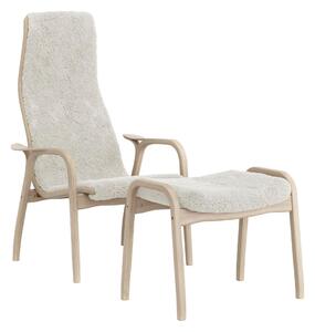 Swedese Lamino armchair and footstool white pigmented oak/sheep skin Off white