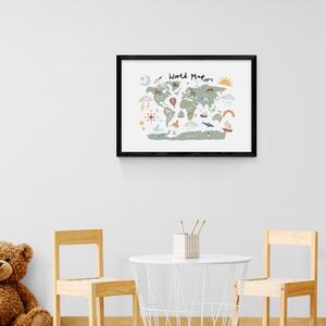 World Map in Green Print White/Green