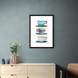 East End Prints Coffee Cups Print Blue/Green/Pink