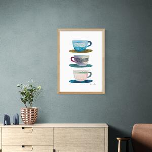 East End Prints Coffee Cups Print Blue/Green/Pink