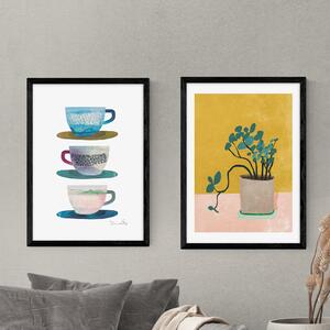 Set of 2 Cups & Plant Prints MultiColoured