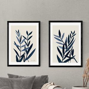 Set of 2 Blue Plant Prints Green