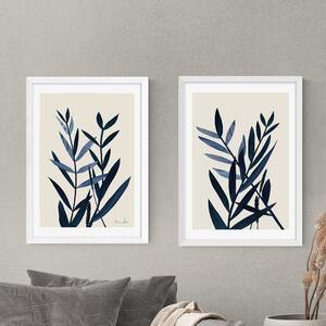 Set of 2 Blue Plant Prints Green