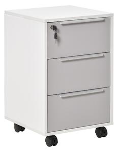 HOMCOM Mobile 3-Drawer Locking File Cabinet, Rolling Chest of Drawers, Side Table for Office, Bedroom and Living Room, White Aosom UK