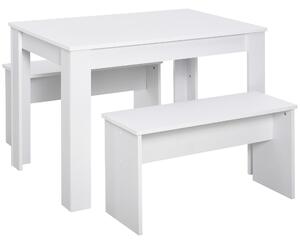 HOMCOM 3 Pieces Dining Set, Kitchen Dining Table and Benches with Particle Board Structure, for Compact Kitchen and Living Room, White Aosom UK