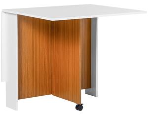 HOMCOM Folding Dining Table Writing Desk Workstation w/ Casters Teak Colour, 4-6 people, White Aosom UK