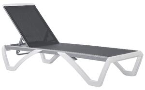 Outsunny Portable Outdoor Chaise Lounge, with Adjustable Back, Breathable Texteline, Light Grey