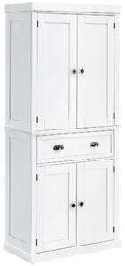 HOMCOM Pantry Cabinet with Doors, Shelves and Drawer, Traditional Kitchen Storage Cupboard, 4-Door Kitchen Larder, White Aosom UK