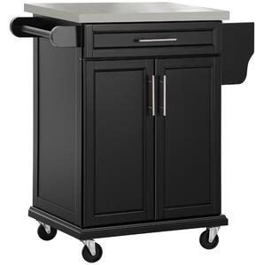 HOMCOM Kitchen Island, MDF, Stainless Steel Top-Black Aosom UK