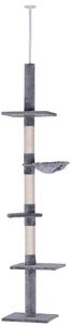 PawHut Cats Floor to Ceiling Scratching Post w/ 5-Tier Plush Leisure Platforms Grey Aosom UK
