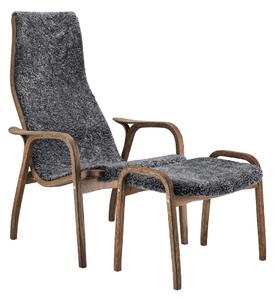 Swedese Lamino armchair and footstool oak/sheepskin Special Edition Rubio Monocoat Chocolate-Charcoal