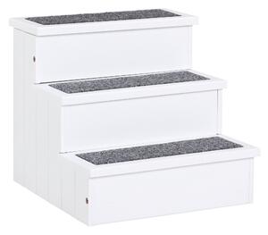 PawHut 3 Step Wooden Pet Stairs, Carpeted Ramp for Cats & Small Dogs, Non-Slip Carpet, Compact, White Aosom UK