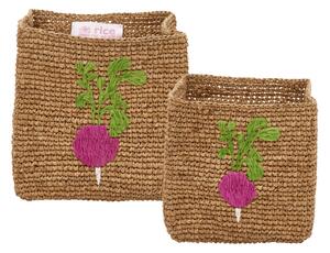 RICE Rice raffia storage basket 2 pieces Radish Embroidery-Tea