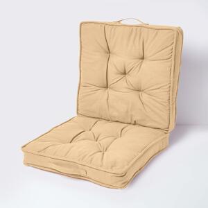 Homescapes Cotton Travel Support Booster Cushion, 50 x 50 cm, Taupe Beige, 100% Cotton Cover, Carry handle, Premium High Density Filling