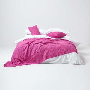 Homescapes 100% Cotton Nirvana Slub Throw, 150 x 200 cm, Pink, For Bed or Sofa, Handcrafted, OEKO-TEX Certified, 59 x 78"