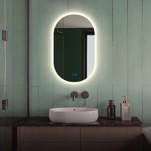 Oval Illuminated Bathroom Mirror 80x50/50x80 cm with Dual Color, Touch Switch and Heating Mat