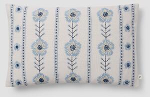 Dusk Blue Folk Floral Embroidered Filled Cushion | 35 x 55 cm | Piglet in Bed