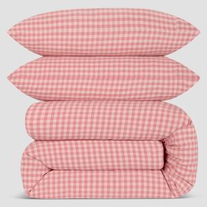 Dusty Pink & Rose Colour Drenched Gingham Linen Blend Duvet Set