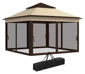 Outsunny 3 x 3(m) Pop Up Gazebo, Height Adjustable Instant Event Shelter with Netting and Carrying Bag, Beige