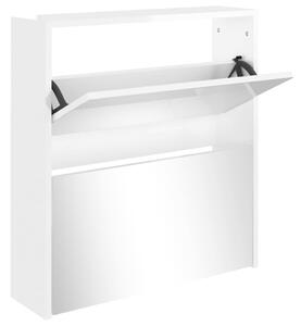 Shoe Cabinet with Mirror 2-Layer High Gloss White 63x17x67 cm