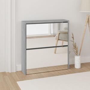 Shoe Cabinet with Mirror 2-Layer Grey Sonoma 63x17x67 cm