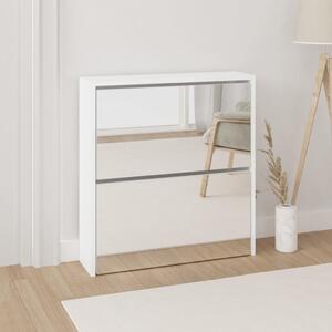 Shoe Cabinet with Mirror 2-Layer High Gloss White 63x17x67 cm