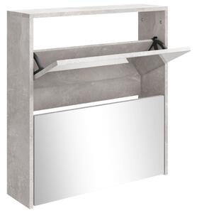 Shoe Cabinet with Mirror 2-Layer Concrete Grey 63x17x67 cm