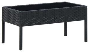 Macy Rattan Garden Coffee Table Large In Black With Glass Top