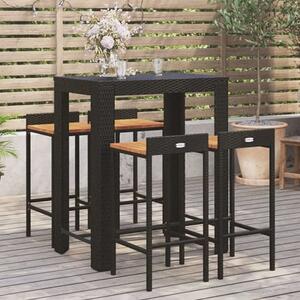 Ryker Solid Wood 5 Piece Garden Bar Set In Grey Poly Rattan