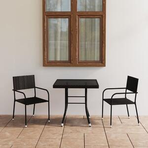 Waco Small Glass And Rattan 3 Piece Garden Dining Set In Black