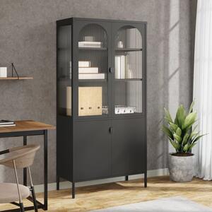 Piper Glass And Steel Display Cabinet With 4 Doors In Black