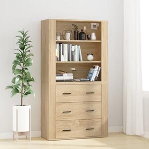 Ailie Wooden Highboard With 3 Drawers 2 Shelves In Sonoma Oak
