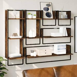 Lagos Wooden Wall Shelf With 6 Compartments In Smoked Oak