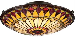QZ-WEST-END-F Flush Mount Ceiling Light In Vintage Bronze With Tiffany Glass Shade