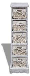 Wooden Storage Rack 5 Weaving Baskets White