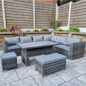 Calabar Rattan Garden Corner Dining Set In Grey
