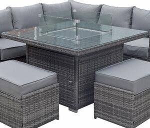 Maxton Rattan Garden Firepit Dining Table In Grey