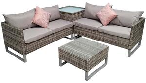 Ledyard Rattan Garden Corner Sofa Set In Light Grey